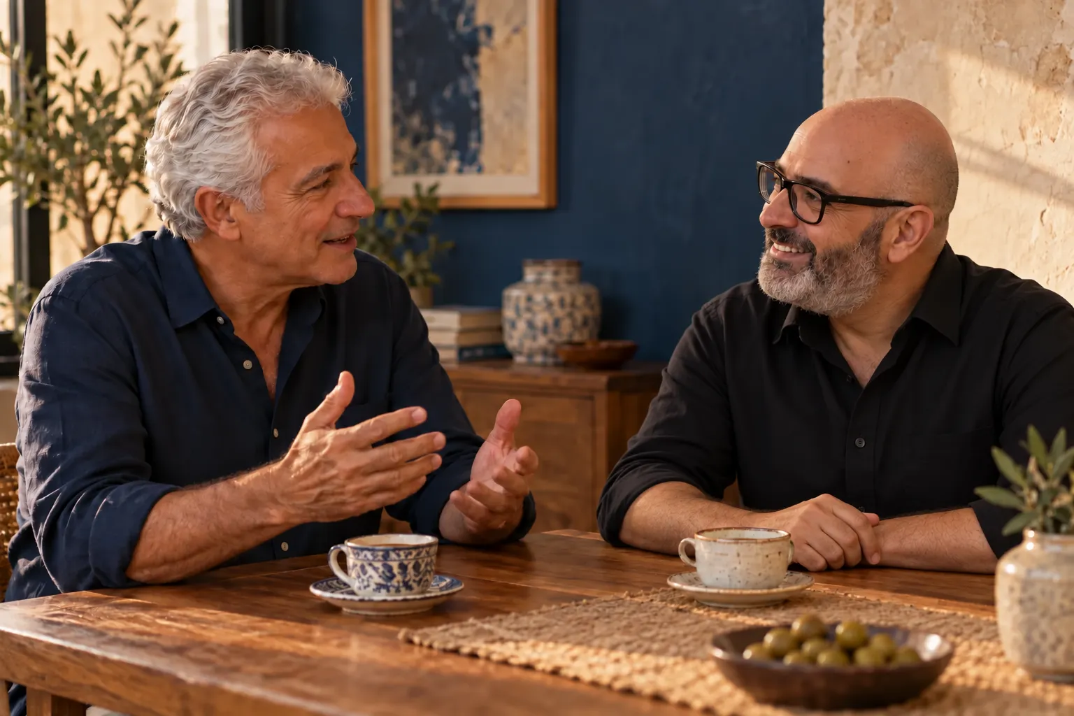 המחשה ערוכה של אמיר בשיחה עם אדם מבוגר