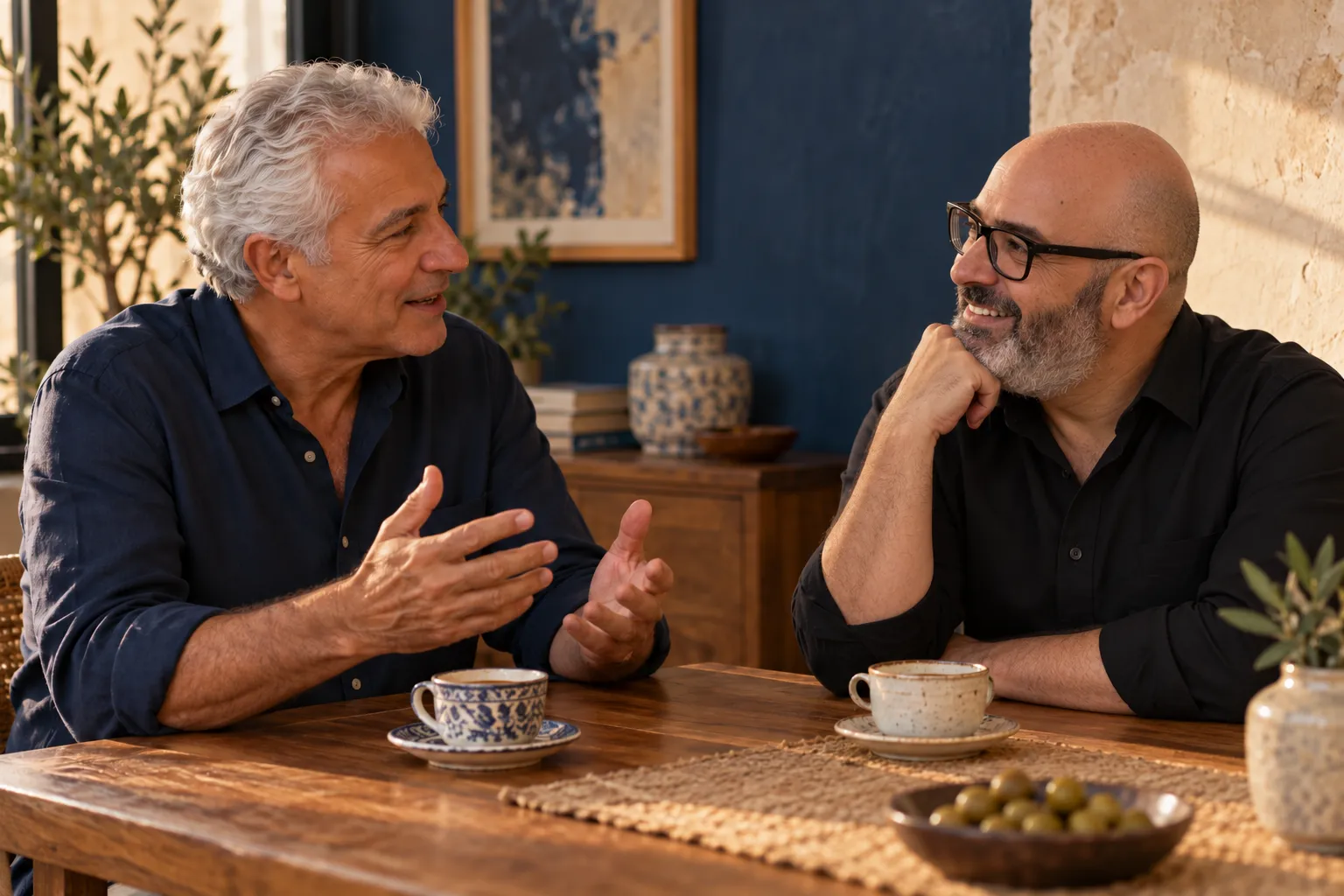 המחשה ערוכה של אמיר בשיחה עם אדם מבוגר